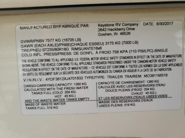 4YDF3812XJ4701832 - 2018 KEYSTONE MONTANA CREAM photo 10