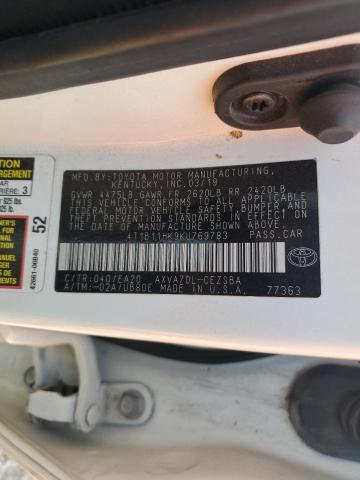 4T1B11HK9KU769783 - 2019 TOYOTA CAMRY L WHITE photo 12