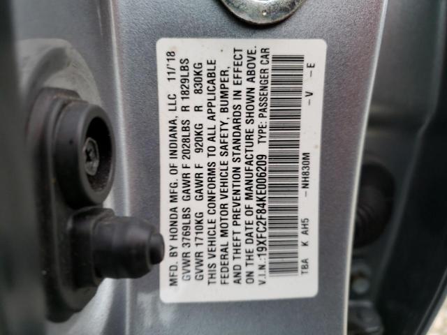 19XFC2F84KE006209 - 2019 HONDA CIVIC SPORT 银色 照片 12