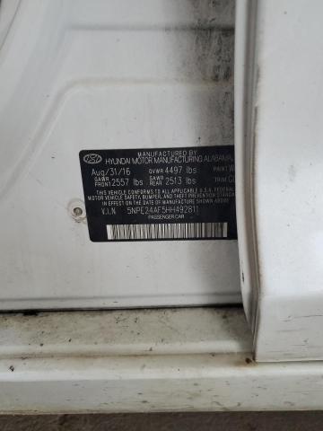 5NPE24AF5HH492811 - 2017 HYUNDAI SONATA SE WHITE photo 12