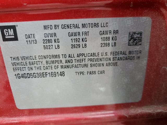 1G4GD5G38EF169148 - 2014 BUICK LACROSSE PREMIUM Қызыл фото 12