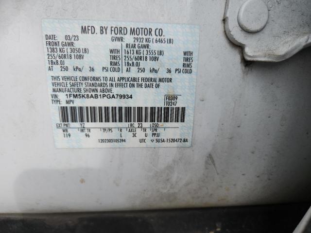 1FM5K8AB1PGA79934 - 2023 FORD EXPLORER POLICE INTERCEPTOR თეთრი ფოტო 14