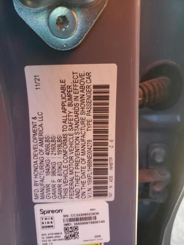 19XFL1H88NE004278 - 2022 HONDA CIVIC SPORT TOURING أزرق صورة 12