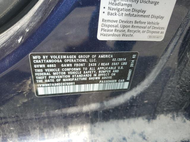 1VWBN7A36EC078961 - 2014 VOLKSWAGEN PASSAT SE BLUE photo 12