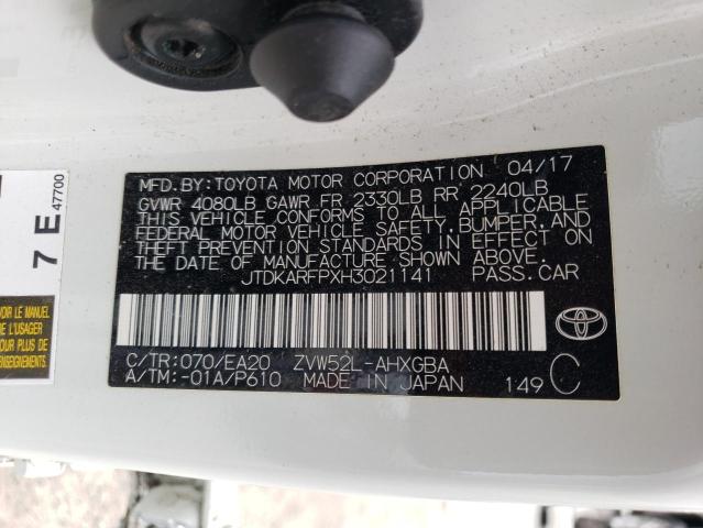 JTDKARFPXH3021141 - 2017 TOYOTA PRIUS PRIM თეთრი ფოტო 13