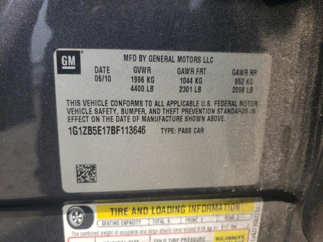 1G1ZB5E17BF113646 - 2011 CHEVROLET MALIBU LS ნაცრისფერი ფოტო 12