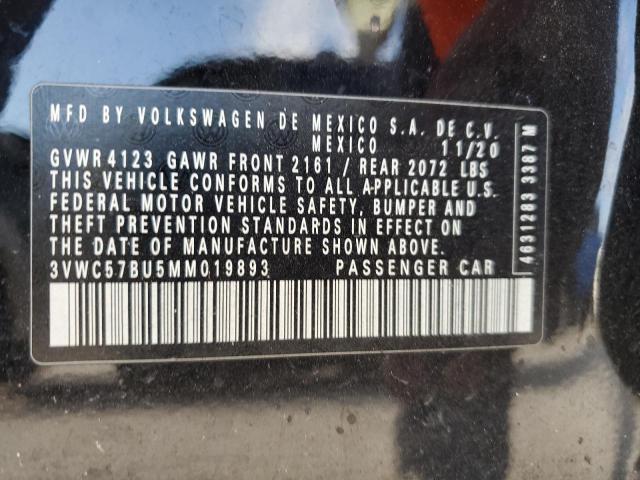 3VWC57BU5MM019893 - 2021 VOLKSWAGEN JETTA S შავი ფოტო 12