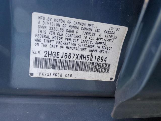 2HGEJ667XWH521694 - 1998 HONDA CIVIC LX BLUE photo 12