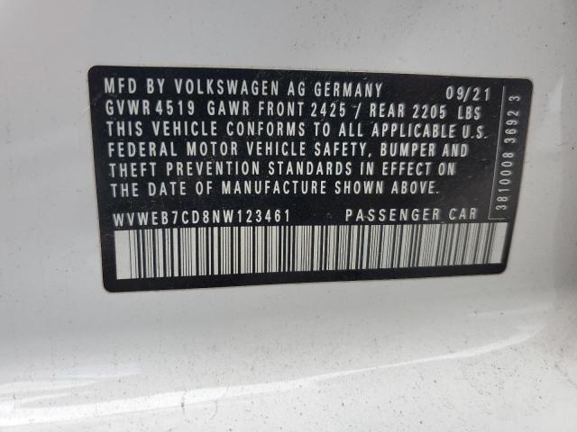 WVWEB7CD8NW123461 - 2022 VOLKSWAGEN GOLF R أبيض صورة 12