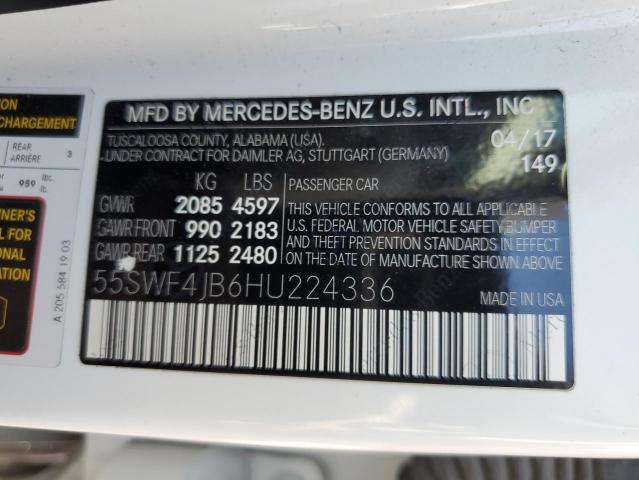 55SWF4JB6HU224336 - 2017 MERCEDES-BENZ C 300 WHITE photo 12