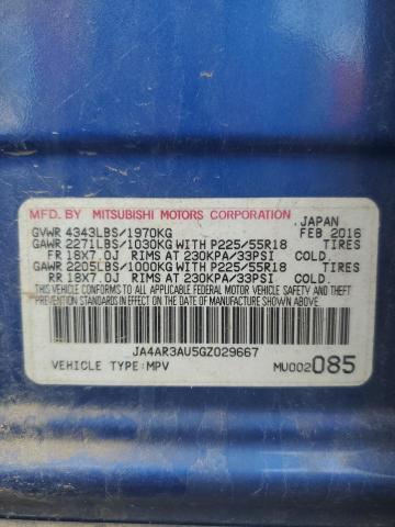 JA4AR3AU5GZ029667 - 2016 MITSUBISHI OUTLANDER ES BLUE photo 13