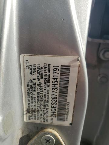 2HGES26773H541791 - 2003 HONDA CIVIC EX SILVER photo 12