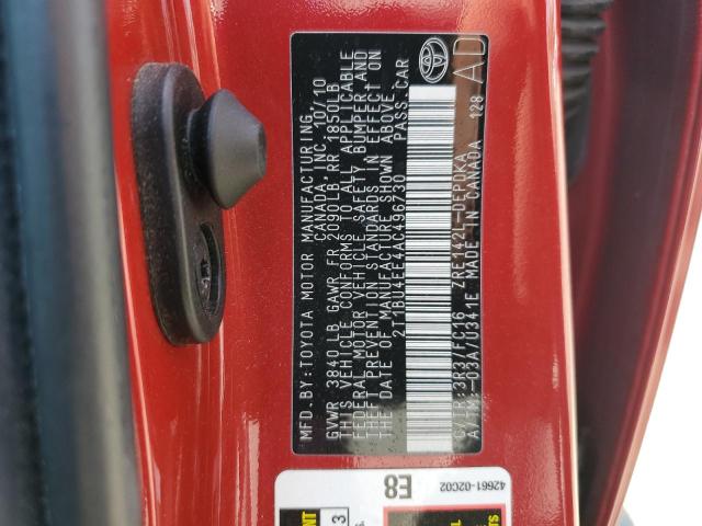 2T1BU4EE4AC496730 - 2010 TOYOTA COROLLA BASE RED photo 13