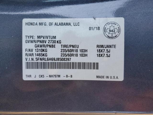 5FNRL6H69JB508397 - 2018 HONDA ODYSSEY EXL 灰色 照片 13