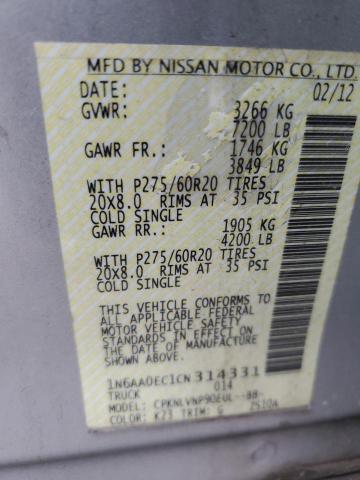 1N6AA0EC1CN314331 - 2012 NISSAN TITAN S SILVER photo 13