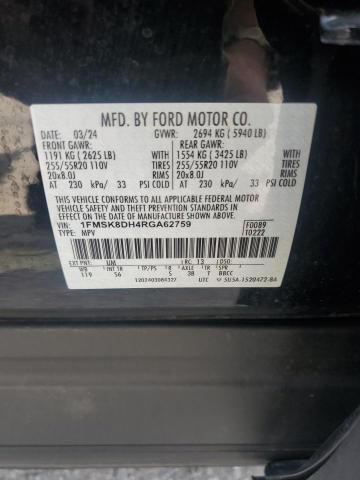 1FMSK8DH4RGA62759 - 2024 FORD EXPLORER XLT შავი ფოტო 13