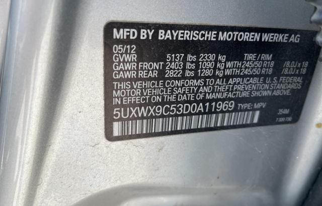 5UXWX9C53D0A11969 - 2013 BMW X3 XDRIVE28I SILVER photo 10