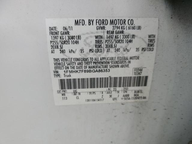 1FMHK7F89BGA86353 - 2011 FORD EXPLORER LIMITED WHITE photo 13