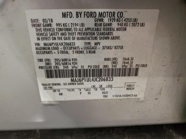 MAJ6P1UL4JC206833 - 2018 FORD ECOSPORT SE SILVER photo 13