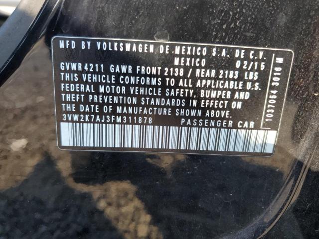 3VW2K7AJ3FM311878 - 2015 VOLKSWAGEN JETTA BASE BLACK photo 13