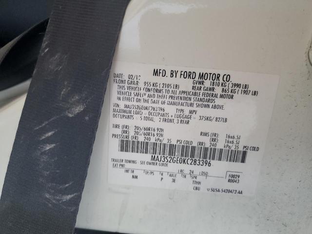 MAJ3S2GE0KC283396 - 2019 FORD ECOSPORT SE Biały zdjęcie 13