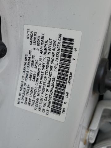 2HGFC2F83KH547581 - 2019 HONDA CIVIC SPORT 白色 照片 13