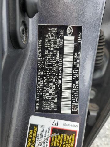 4T1BF1FK4CU140308 - 2012 TOYOTA CAMRY BASE GRAY photo 12