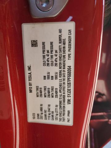 5YJ3E1EB7PF668064 - 2023 TESLA MODEL 3 RED photo 12