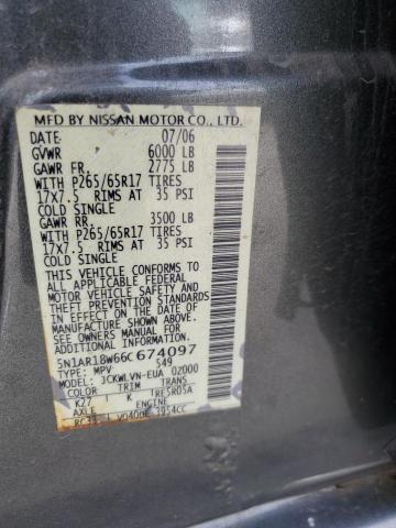 5N1AR18W66C674097 - 2006 NISSAN PATHFINDER LE 灰色 照片 13