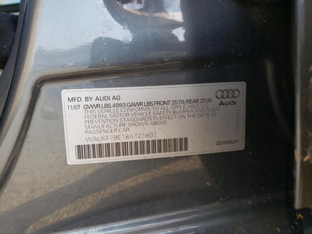 WAUKF78E18A121607 - 2008 AUDI A4 2.0T AVANT QUATTRO GRAY photo 12