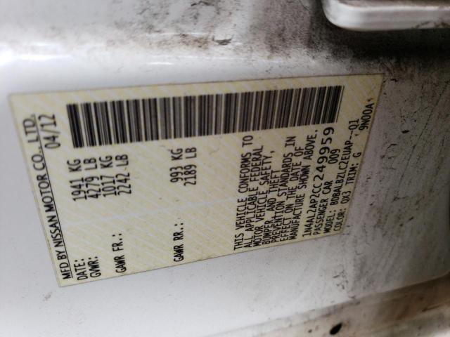 1N4AL2AP2CC249959 - 2012 NISSAN ALTIMA BASE 白色 照片 12