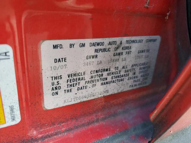 KL1TD56638B133062 - 2008 CHEVROLET AVEO BASE Qırmızı foto 12