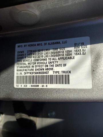 5FPYK3F56KB030407 - 2019 HONDA RIDGELINE RTL Gümüş foto 13