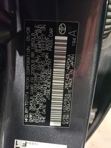 JTDBL40E19J027797 - 2009 TOYOTA COROLLA LE BASE BLACK photo 12