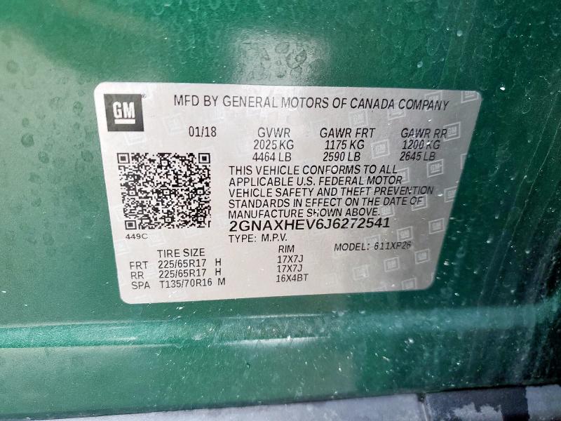 2GNAXHEV6J6272541 - 2018 CHEVROLET EQUINOX LS GREEN photo 13