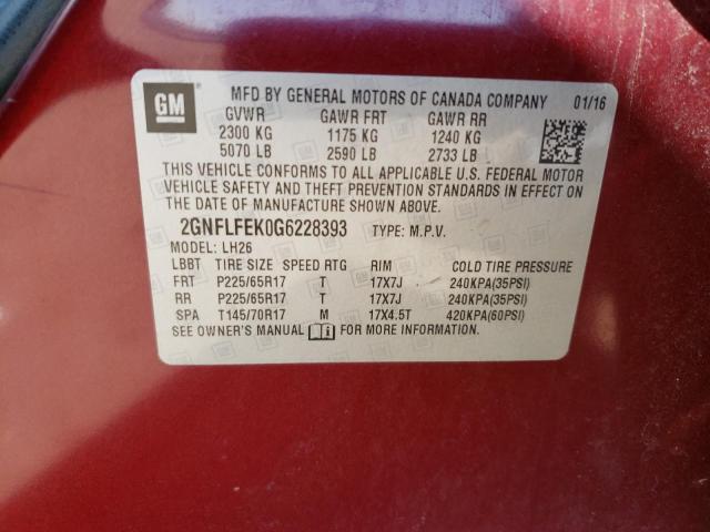 2GNFLFEK0G6228393 - 2016 CHEVROLET EQUINOX LT RED photo 13