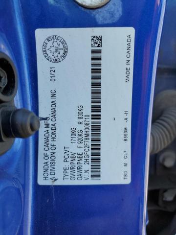2HGFC2F78MH008710 - 2021 HONDA CIVIC EX BLUE photo 13