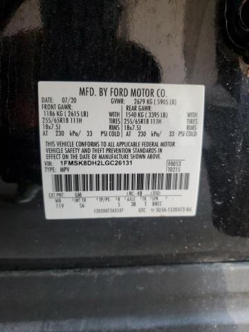 1FMSK8DH2LGC26131 - 2020 FORD EXPLORER XLT 黑色 照片 13