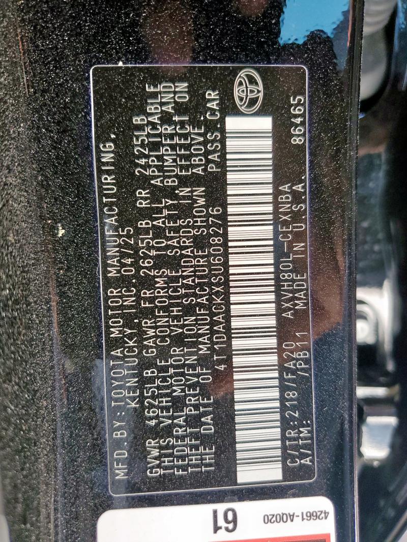 4T1DAACKXSU608276 - 2025 TOYOTA CAMRY XSE 黑色 照片 12