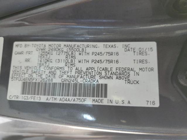 5TFUU4EN5FX126288 - 2015 TOYOTA TACOMA ACCESS CAB ვერცხლისფერი ფოტო 12