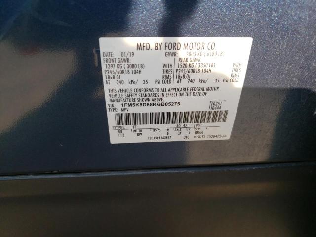 1FM5K8D88KGB05275 - 2019 FORD EXPLORER XLT Կապույտ լուսանկար 14