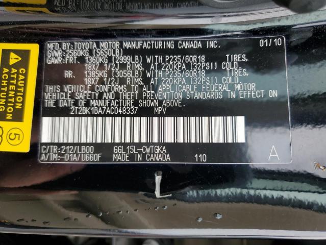 2T2BK1BA7AC048337 - 2010 LEXUS RX 350 BLACK photo 13