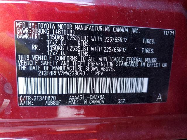 2T3F1RFV7MW238640 - 2021 TOYOTA RAV4 LE RED photo 14