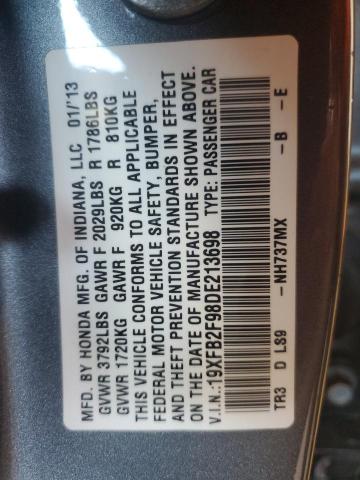 19XFB2F98DE213698 - 2013 HONDA CIVIC EXL 灰色 照片 12