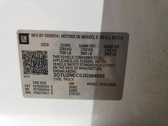 3GTU2NEC0JG594999 - 2018 GMC SIERRA K1500 SLT WHITE photo 12