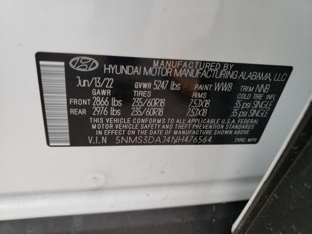 5NMS3DAJ4NH476564 - 2022 HYUNDAI SANTA FE SEL WHITE photo 14