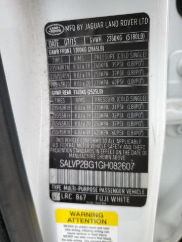 SALVP2BG1GH082607 - 2016 LAND ROVER RANGE ROVE SE WHITE photo 13