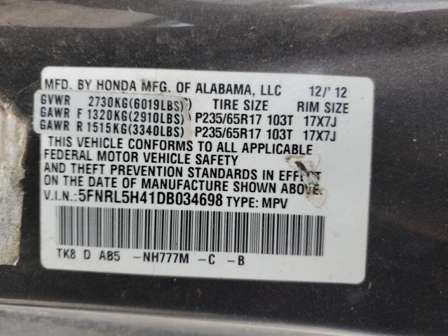 5FNRL5H41DB034698 - 2013 HONDA ODYSSEY EX Մոխրագույն լուսանկար 13