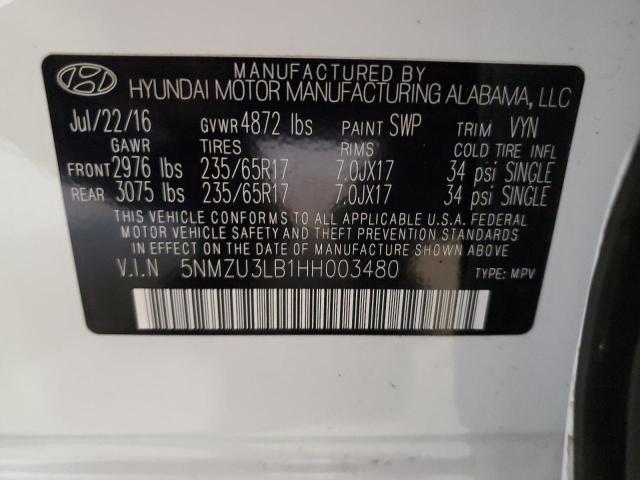 5NMZU3LB1HH003480 - 2017 HYUNDAI SANTA FE S WHITE photo 13