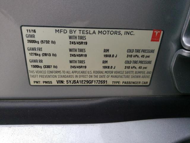 5YJSA1E29GF172691 - 2016 TESLA MODEL S Արծաթագույն լուսանկար 12
